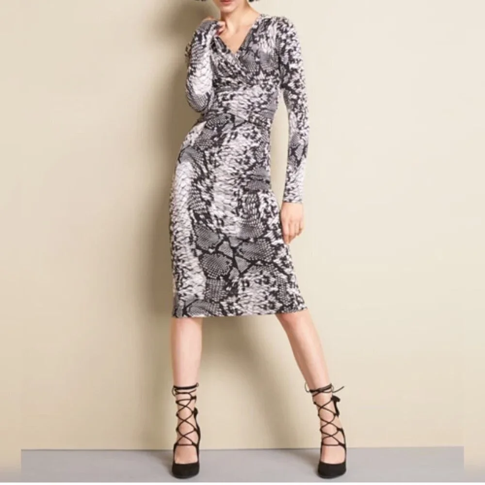David Meister Black & Gray Snakeskin Jersey Dress, Size 6